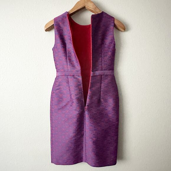 Tara Jarmon Blue/Red Purple Jacquard Sleeveless Mini Dress Women's EU Size 36 - Picture 9 of 15
